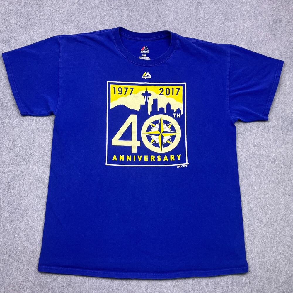 Majestic Seattle Mariners 40th Anniversary T-Shirt Mens‎ Large Blue Baseball MLB